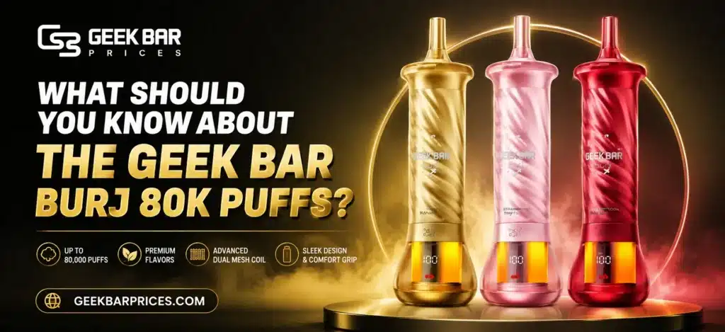 Geek Bar Burj 80K Puffs featured image with gold, pink, and red devices